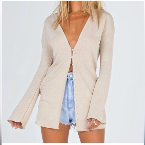 Princess Polly Sweaters - Princess Polly Macy Cardigan in Beige, Size 4